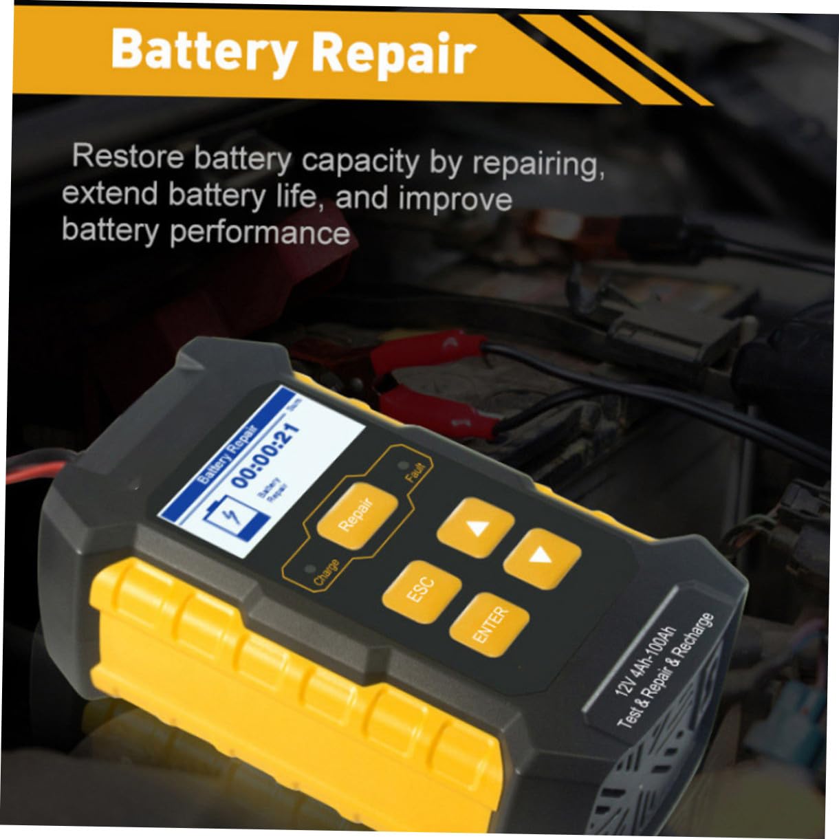 Cabilock Tester Batteria Auto 3 in 1 per Batterie 12v Schermo 2.4 Pollici, Funzione Riparazione e Caricatore in Abs e Rame per Veicoli