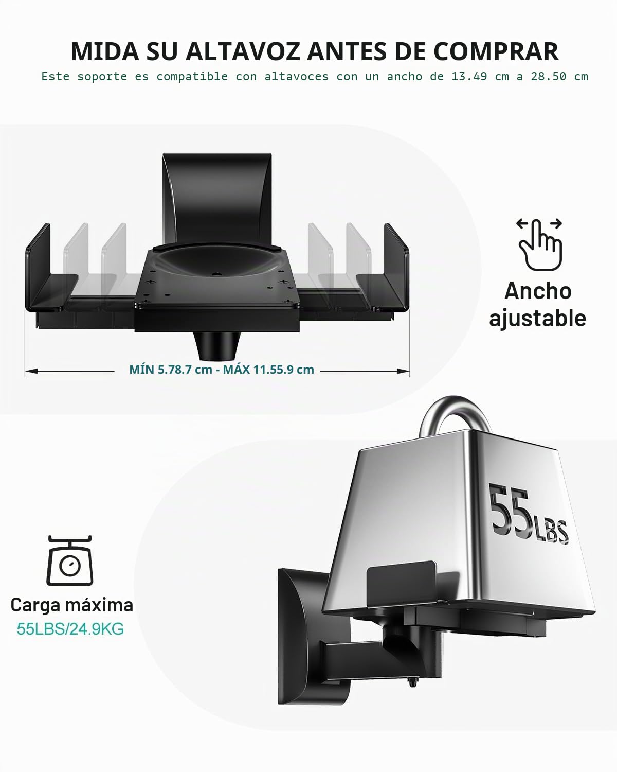 WALI Soporte de Montaje en Pared para Altavoces de Sonido Envolvente Grande, soporta hasta 55 Libras (SWM201), Color Negro