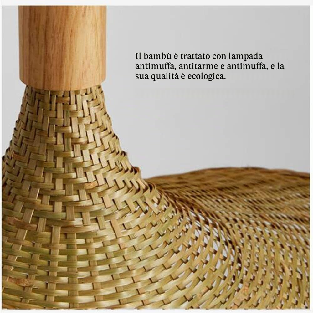 Lampada A Sospensione Bambù Paralume in Vimini Intrecciata Rattan Stile Naturale Creativo Lampadario A Forma Di Cappello E27 Lampadas Per Camera Da Letto Sala Da Pranzo Soggiorno Cucina,60cm