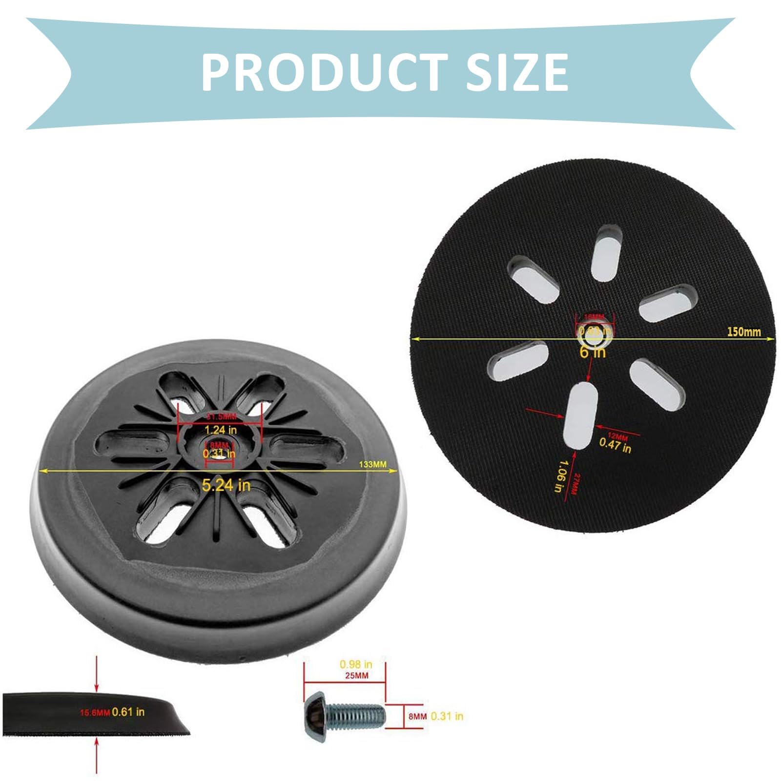 Platorello Abrasivo 150 mm con Gancio e Loop Compatibile con Bosch GEX 150, GEX 150 AC e GEX 150 Turbo Levigatrici Orbitali da Poweka (2 pezzi)
