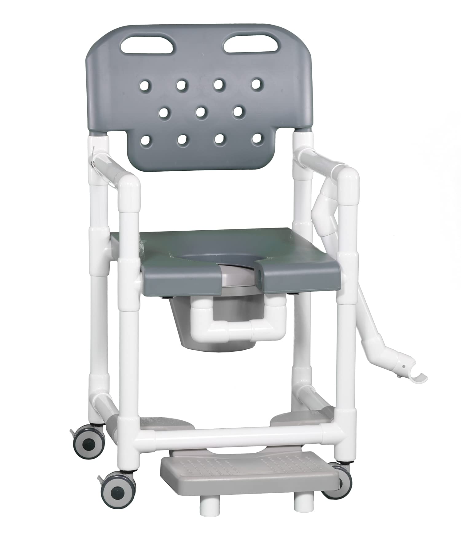 IPU ELT817 P FRLB Elite Shower Chair Commode with Footrest and Lap Bar for use over existing Toilet, Bedside, and in The Shower (Gray)