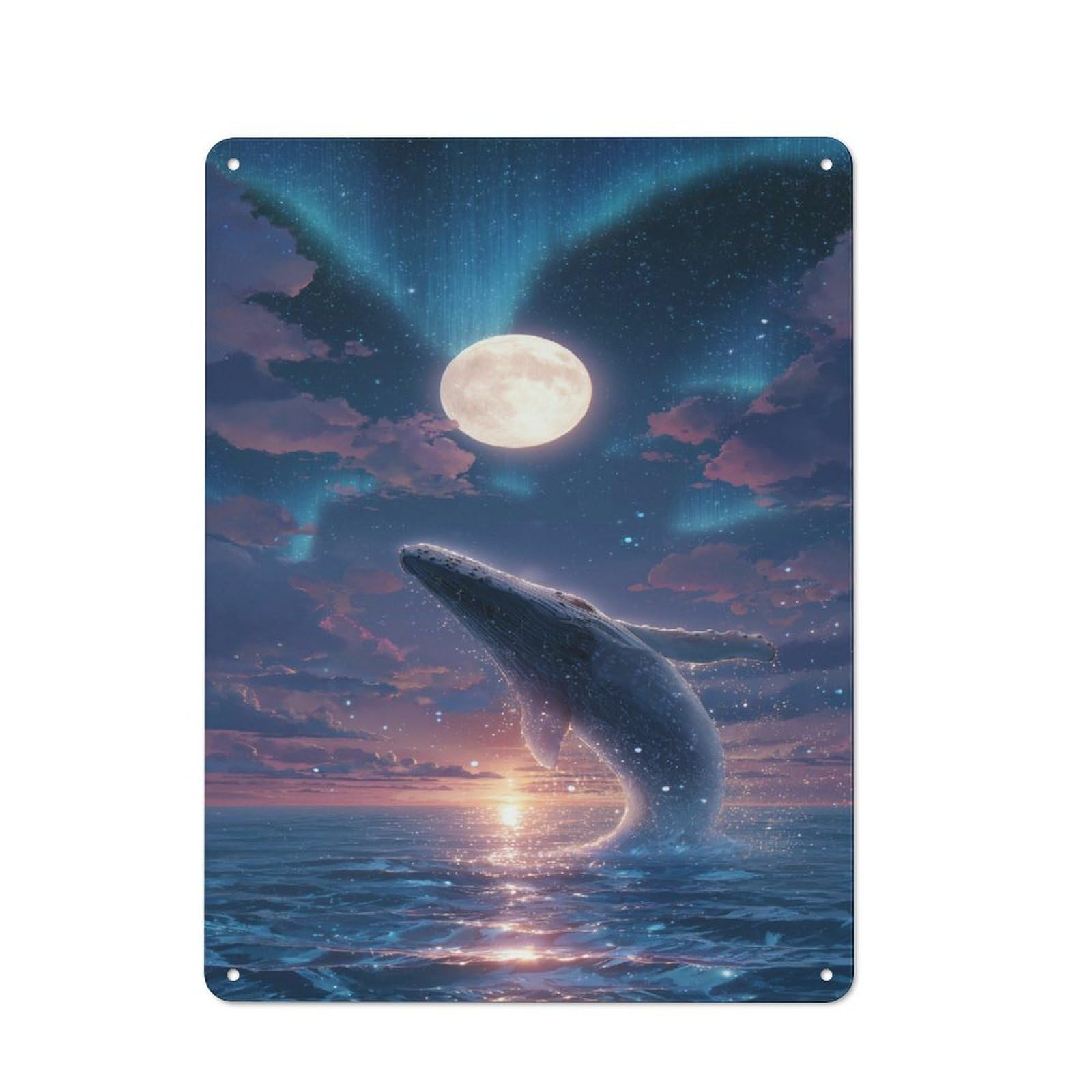 Junmoney Whale Leaping Under A Starry Moon Retro Tin Sign 40X30cm For Living Room Or Hallway, Gift For Living Room Decor Lovers During The Christmas Season