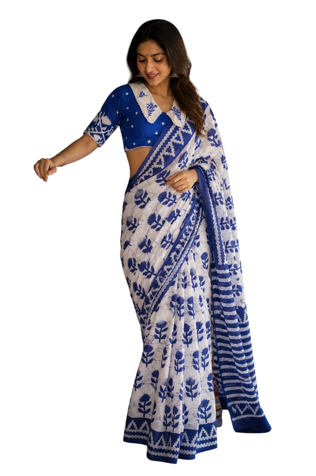 MISHABOUTIQUE Women's 120 Count Pure Mulmul Cotton Embroidery Lace Border Saree Without Blouse Piece-picture-31