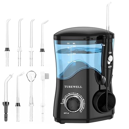 Miniatura 1 de TUREWELL Hilo dental de agua para dientesaparatos ortopédicos, limpiador de dientes de agua, 8 puntas de chorro y 10 niveles de presión, tanque de