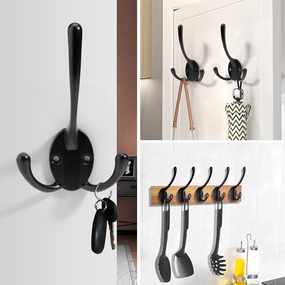 6 Piezas Gancho De Tres Garras,Tres Ganchos Percheros de Pared,Ganchos de Aleación de Zinc,Gancho para abrigo,con 24 tornillos,para Cocina Baño Colgante(Blanco)
