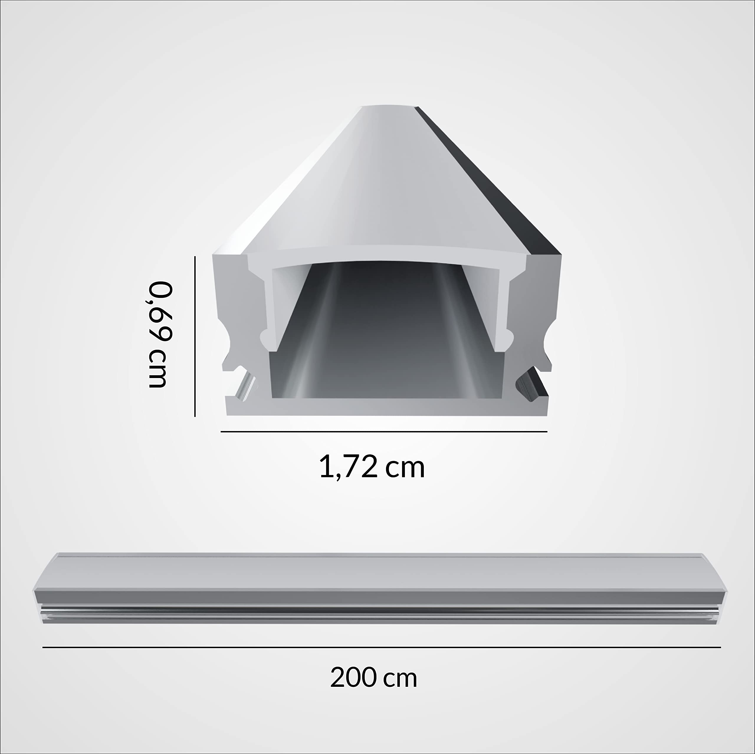 Profilo per Striscia Led da 2 METRI in Alluminio (10, Lineare)