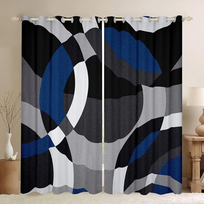 Miniatura 1 de Cortinas azules negras y grises para dormitorio, sala de estar, cortinas opacas con geometría circular, círculo, geométrico, espiral,