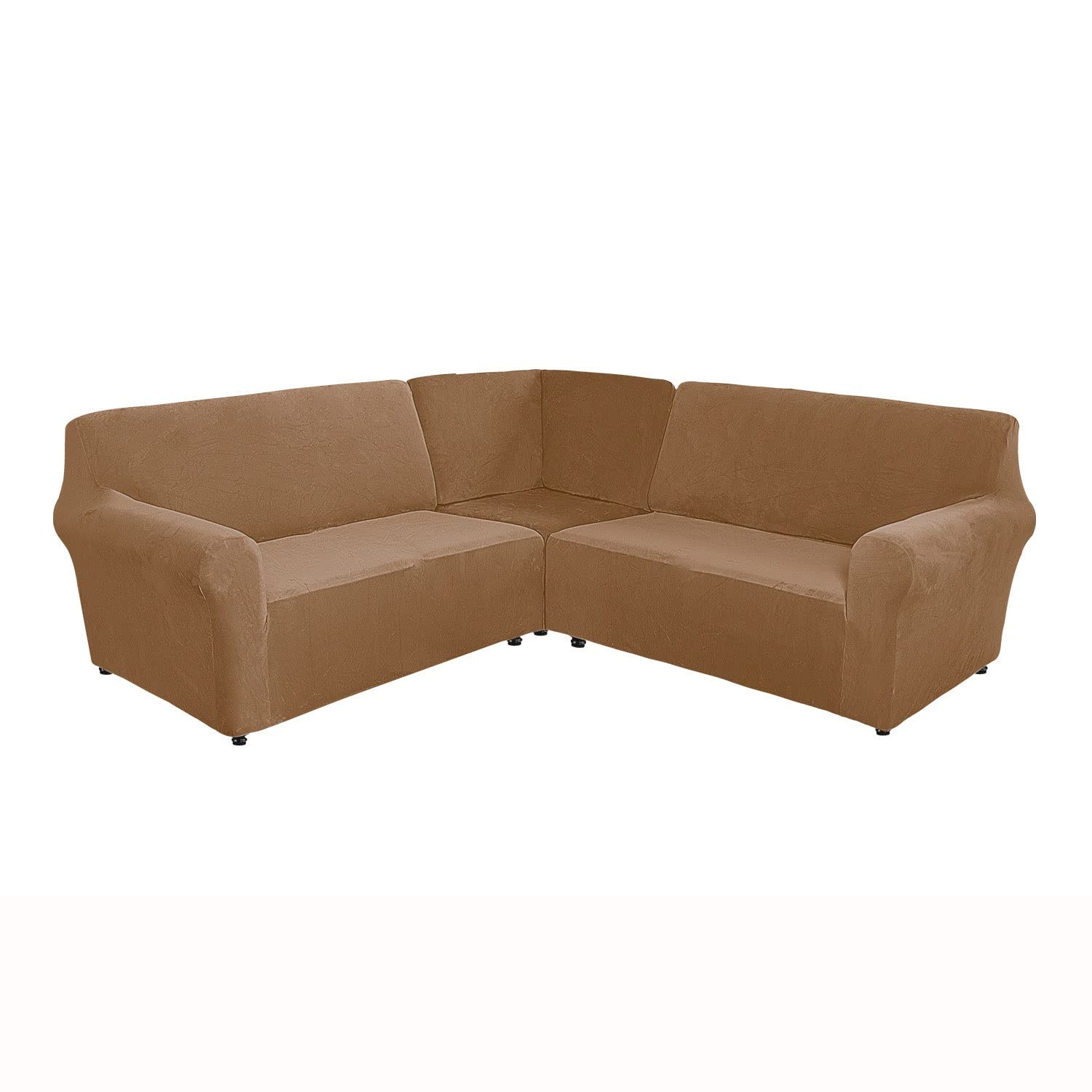 YLZBA L Shape Velvet Stretch Recliner Corner Sofa Cover, 5 Seat L-Shaped Sectional Corner Sofa Covers,Velvet Stretch L Shape Sofa Slipcovers Washable Furniture Sofa Protector for Corner Sofas(Khaki)