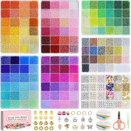 Image of Dazhqp 144 Colours Glass Beads, 3 mm, Pack of 45000 Beads for Bracelets