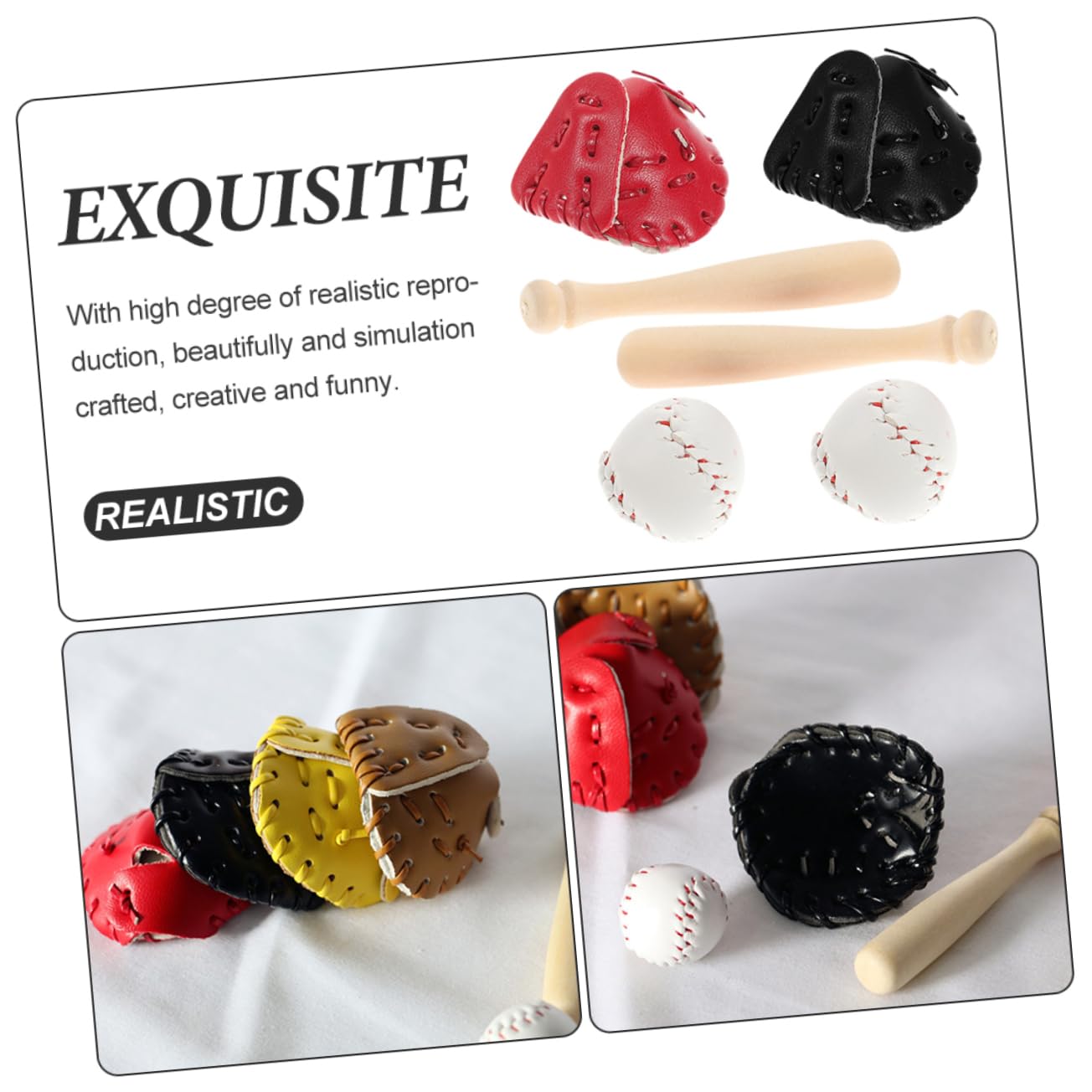 Set Da Baseball In Miniatura Scala 1:12: Mazza, Guanto E Palla, Accessori Per Casa Delle Bambole E Decorazioni Per Torte - 2