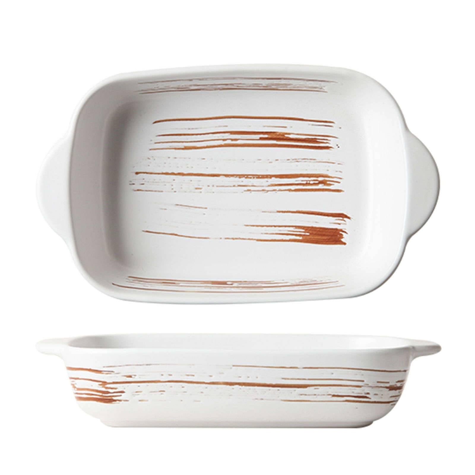 Sartén Rectangular de Porcelana y cerámica para lasaña con asa, Juego de 2 sartenes para Horno, Fuente para Horno, Color Blanco, 24 oz, 700 ml