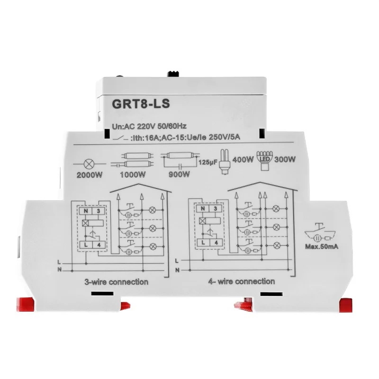 GRT8-LS/LM przełącznik schodowy z szyną DIN 230 V AC, 16 A, przekaźnik 0,5-20 min, 1 sztuka (GRT8-LS AC230V)