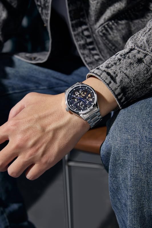 Image of Giordano Premier Fortezza Collection Automatic Watch for Men with Skeleton Round Dial, Luminous Hands and Markers, Stainless Steel Strap - GZ-50225