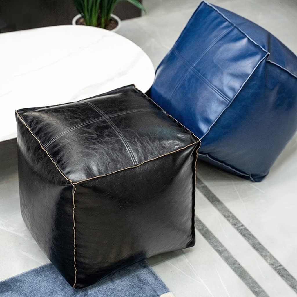 Pouf Artificial Leather Pouf Square Poufs Small Ottoman Stool Footstools Bean Bfloor Cushion Ottoman Poufs Sofa Stool (Red)/Black