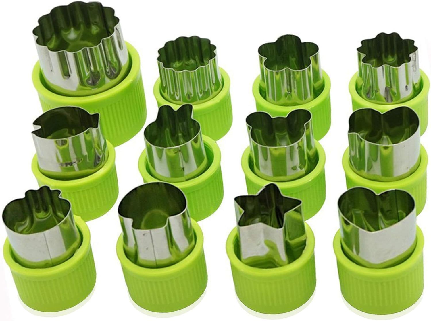 Fruit Vegetable Cutter Shapes Set, Mini Pie, Fruit and Cookie Stamps Mold, Cookie Cutter Decorative Food, for Kids Baking and Food Supplement Tools Accessories Crafts for Christmas, Green (12 pcs)