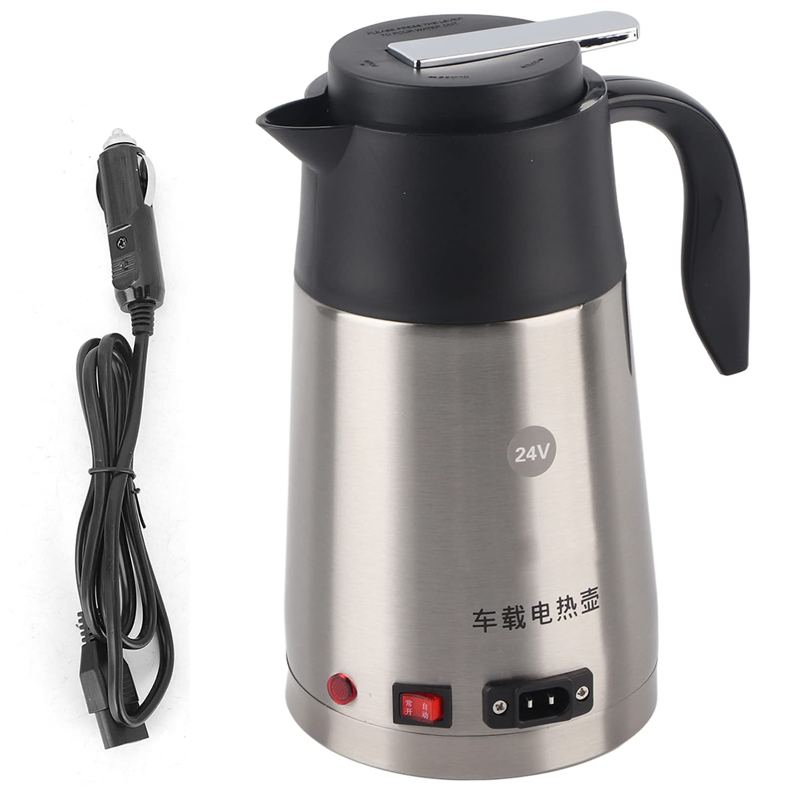 Fdit Taza Calefactora Portátil para Coche, Hervidor Eléctrico de 1,2 L, para Viaje, Acero Inoxidable de 24V, Fácil de Usar