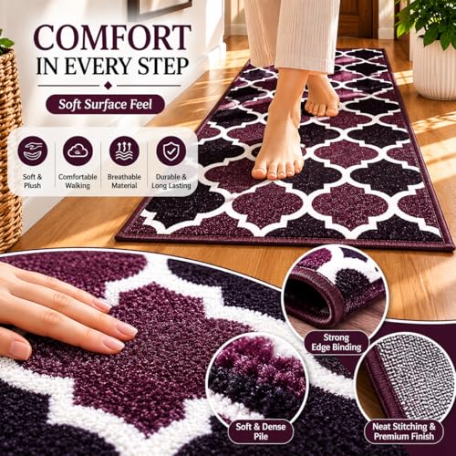 Image of Matz&More Trellis Islamic Runner Mat | 50x120 CM | Two Toned Brown | Nylon Tufted Gel Baking Anti-Slip | Doormat for Home Entrance, Kitchen & Bedroom