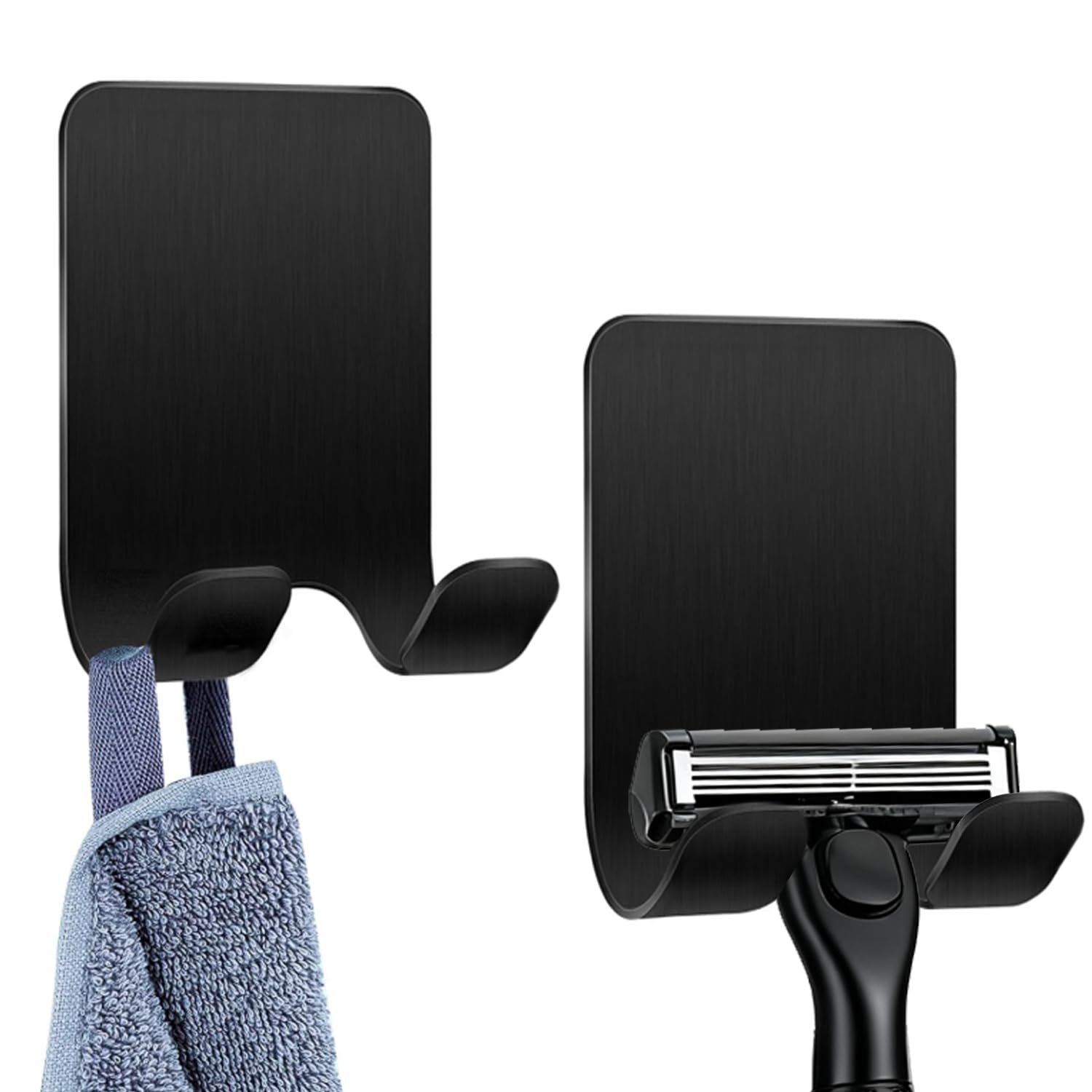 Tashce Razor Holder Shower (Pack of 2) Razor Holder Shower Black, Stainless Steel Adhesive Hooks, Self-Adhesive Hooks, Suitable for Door, Wall, Bathroom, Office, No Drilling