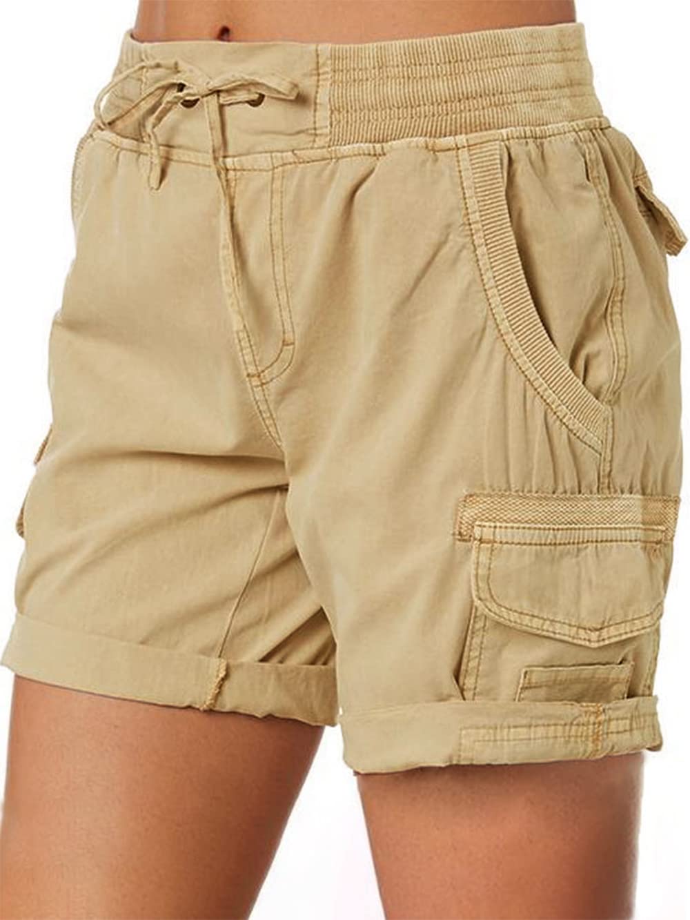 Imuedaen Damen Cargo Shorts Sommer Casual Kurze Hosen Bermuda Stoffhose Outdoorhose Strand Shorts mit Taschen
