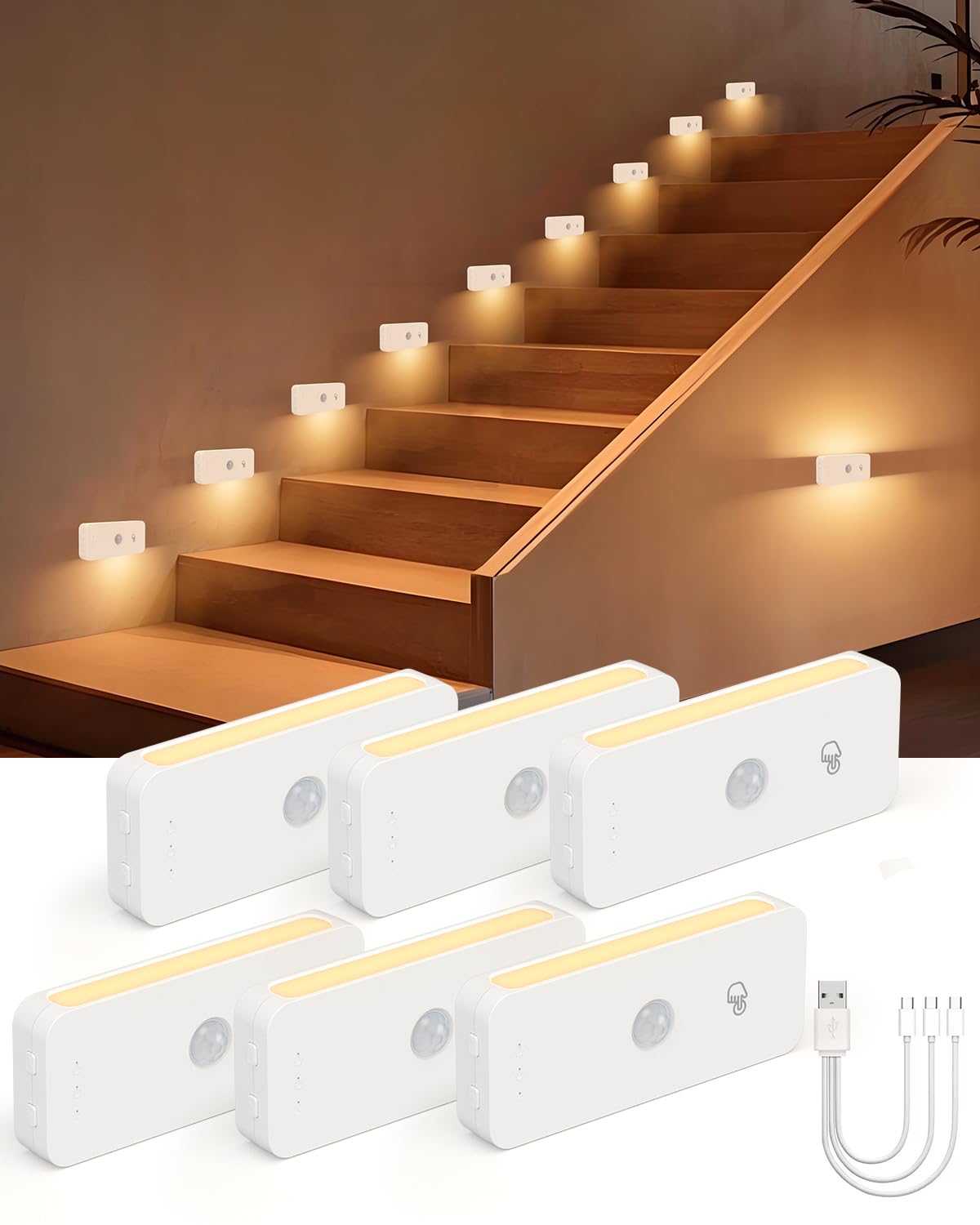 Yiliaw Motion Sensor Stair Lights Indoor, Rechargeable LED Night Lights