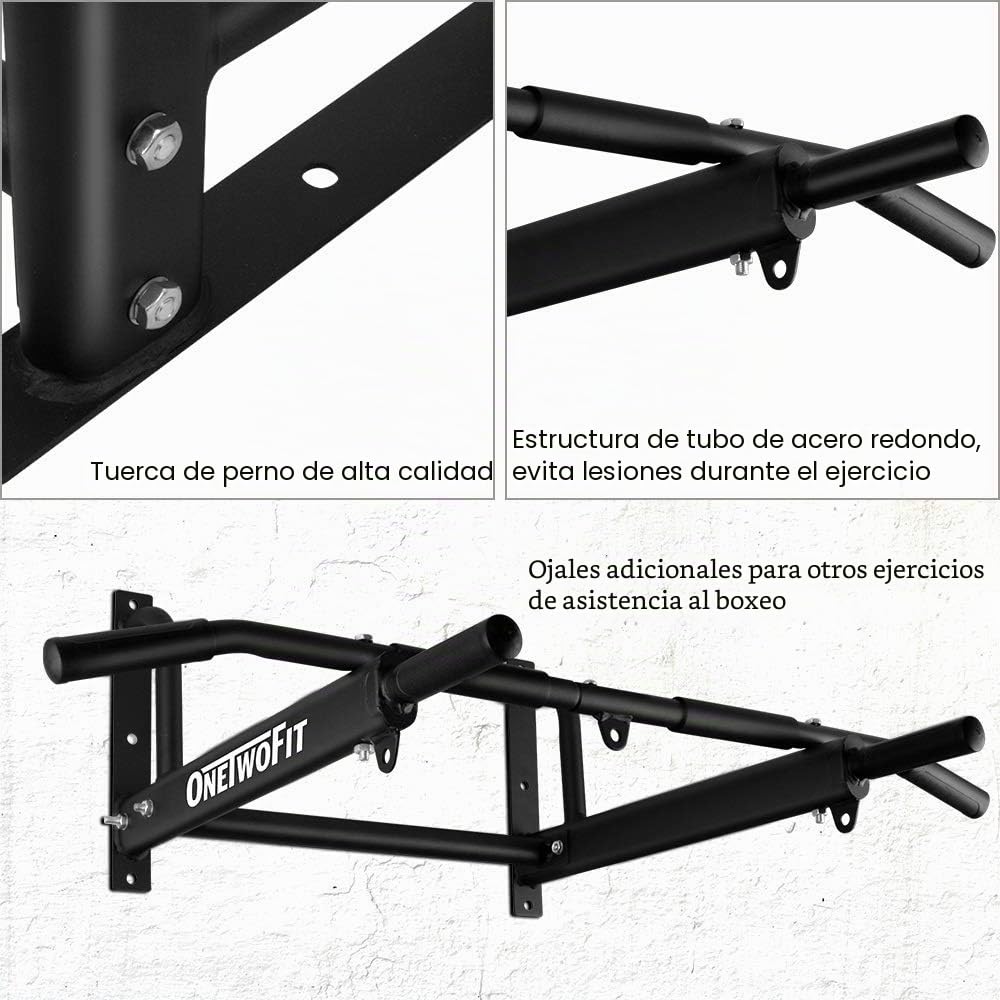 ONETWOFIT Barra Dominadas Pared, con Un Diseño Más Estable, Barra de Dominadas con 6 Orificios, Pull-Up Bar para Casa, para Uso en Interiores y Exteriores, Fitness en Casa Peso Máximo: 200 KG