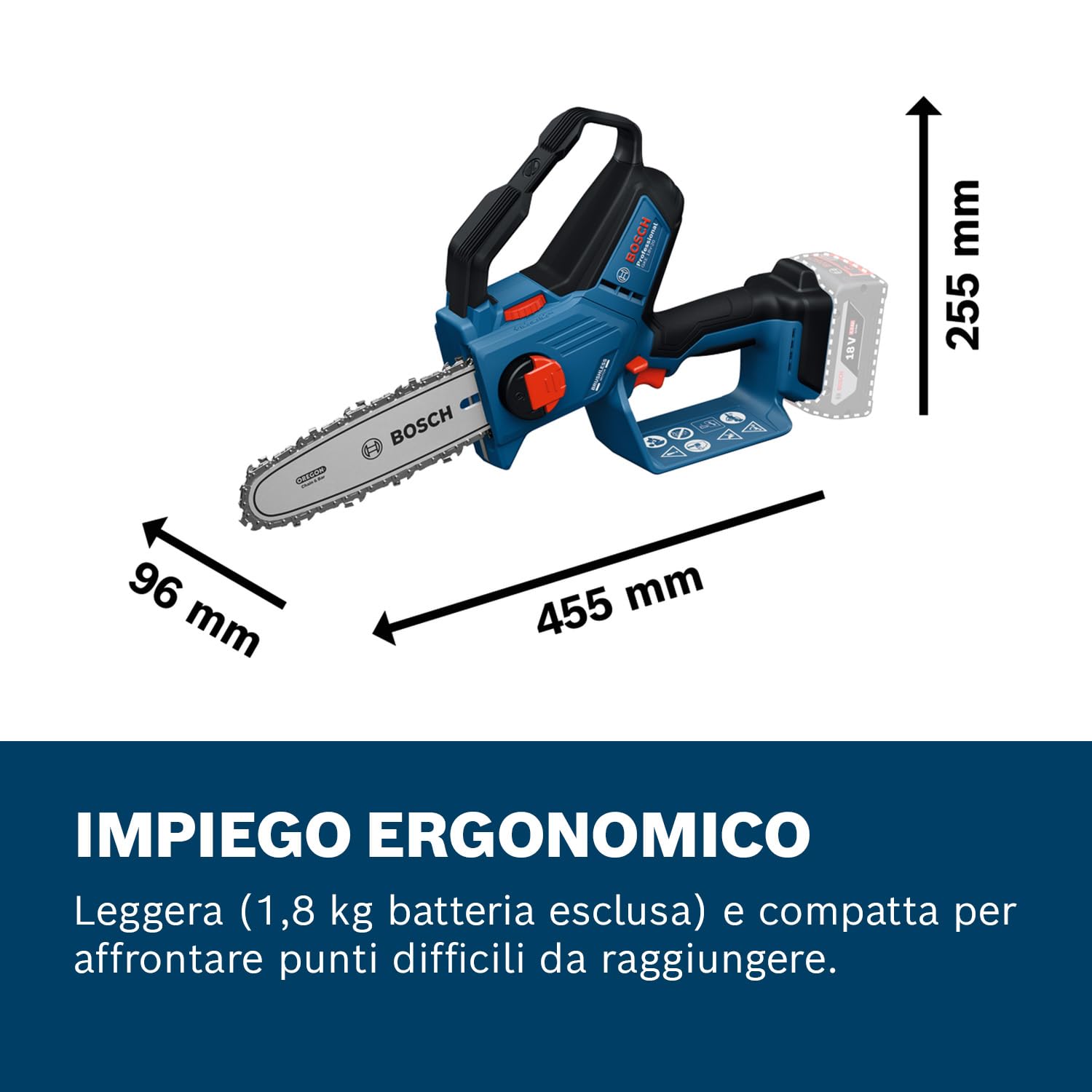 Bosch Professional 18V System Potatore GKE 18V-20 (fino a 350 tagli per carica della batteria, tagli fino a 18 cm, motore brushless, incl. guaina protettiva da 20 cm, senza batteria)