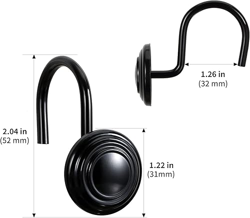 Miniatura 6 de CHICTIE Ganchos negros para cortina de ducha, frotados con aceite, juego de 12 anillos circulares decorativos para cortina de ducha, ganchos de
