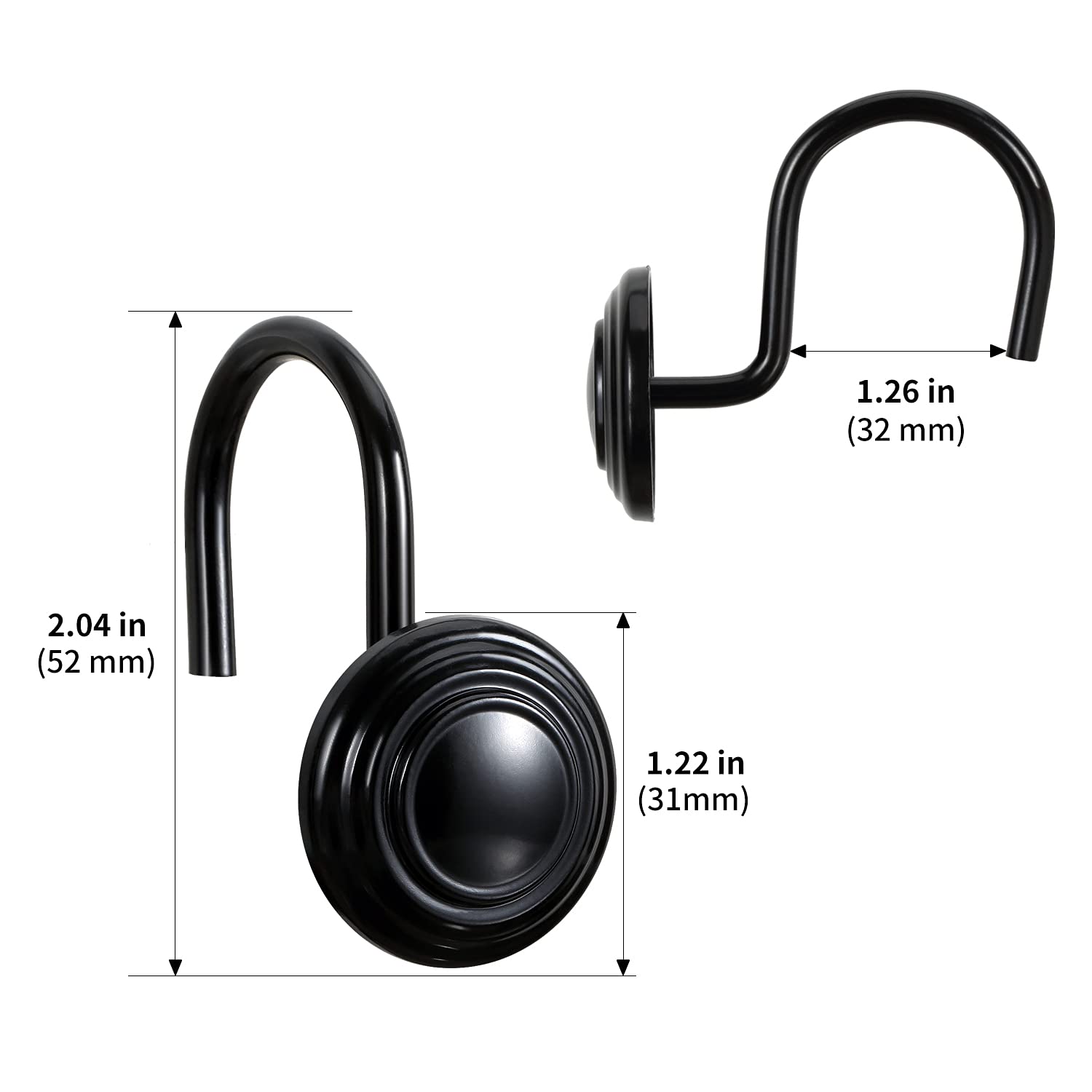 Shower Curtain Hooks Rings for Bathroom, Black Oil Rubbed Decorative Shower Curtain Hooks Rust Resistant Shower Hooks for Shower Rod Curtain