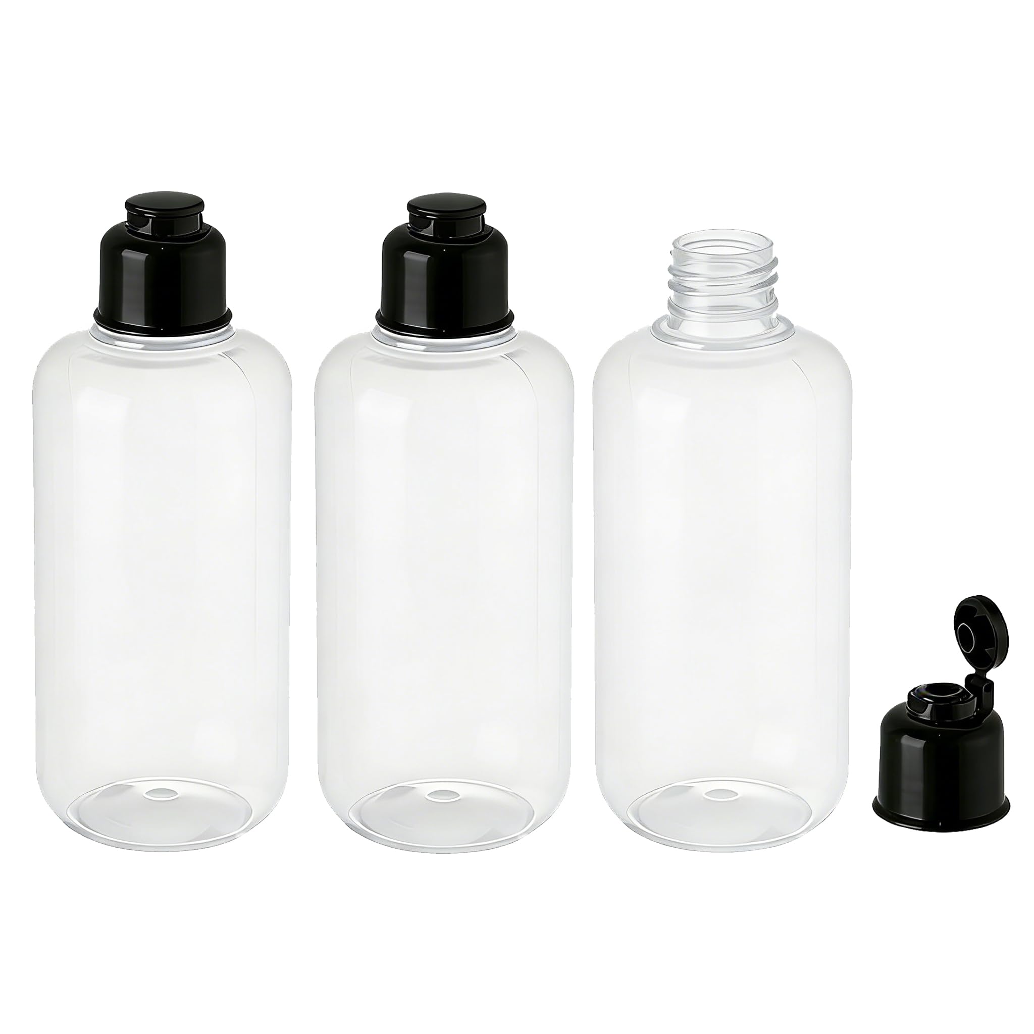 VASANA 3PCS 300ml/10oz Empty Refillable Clear Plastic Bottle with Flip Cap for Cosmetc Emollient Water Liquids Toiletries Shampoo Lotion Shower Gel