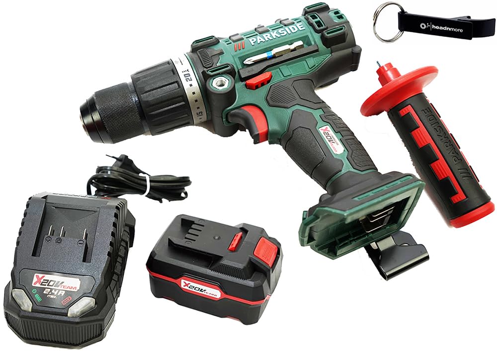 HEADNMORE® Bundle Parkside PSBSA 20 - Taladro atornillador inalámbrico (20 V, incluye llavero HEADNMORE® 1 batería de 4 Ah)
