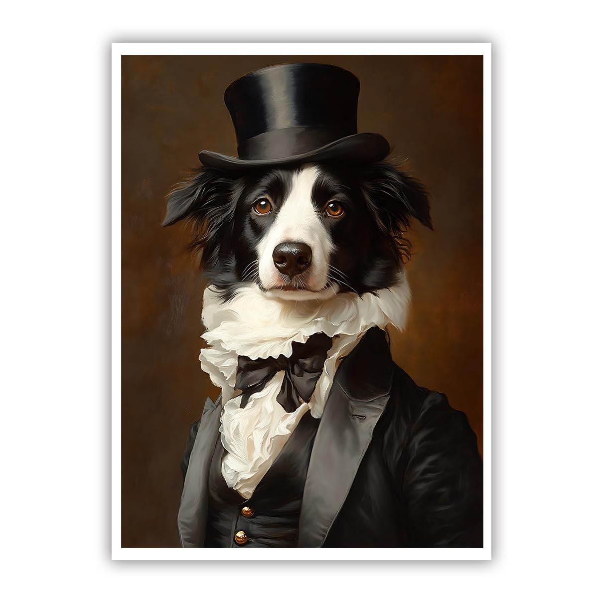 CHERHERART Canvas Wall Art Victorian Dog Gentleman Border Collie Portrait Canvas Painting Vintage Classic Animal Illustration Picture for Office 40x50cm Frameless