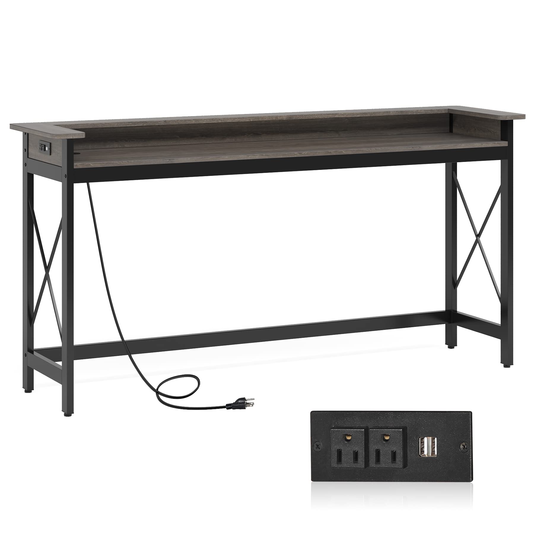 LITTLE TREE 70.9 inch Long Sofa Console Table with Outlets Charging Station Narrow Entryway Hallway Accent Furniture
