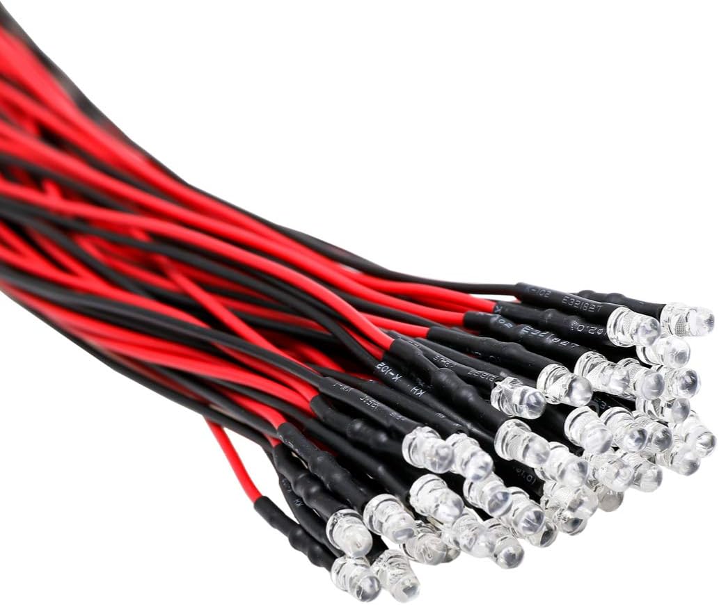 30pcs 12 Volt 3mm Red Blinking LED Lights Emitting Diodes (1.5Hz Single Color Flashing) Pre Wired 7.9 inch DC 12v LED Light Clear Lens Small LED Lamps