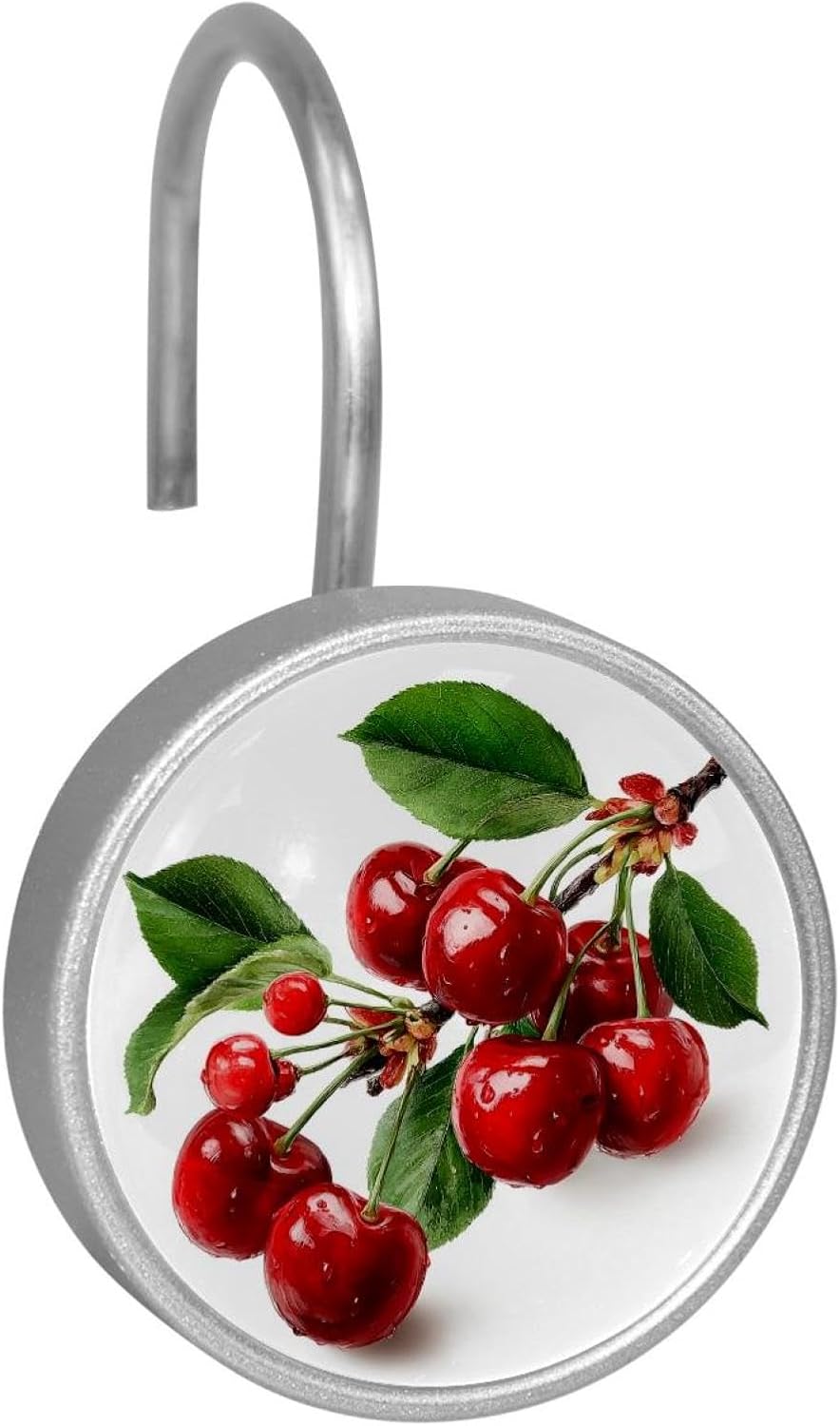 Set of 12 Shower Curtain Hooks, Shower Curtain Rings Crystal Glass Decorative Bathroom Hook, Cherry Fruit and Red Berry Branch (1)