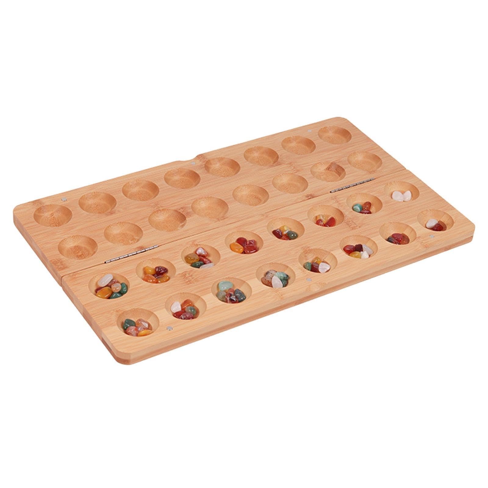 Juego Mancala De Tamaño Viaje con 65 Piedras Vidrio Tablero Estrategia Madera Plegable para Juegos Familiares Juego Mancala Plegable