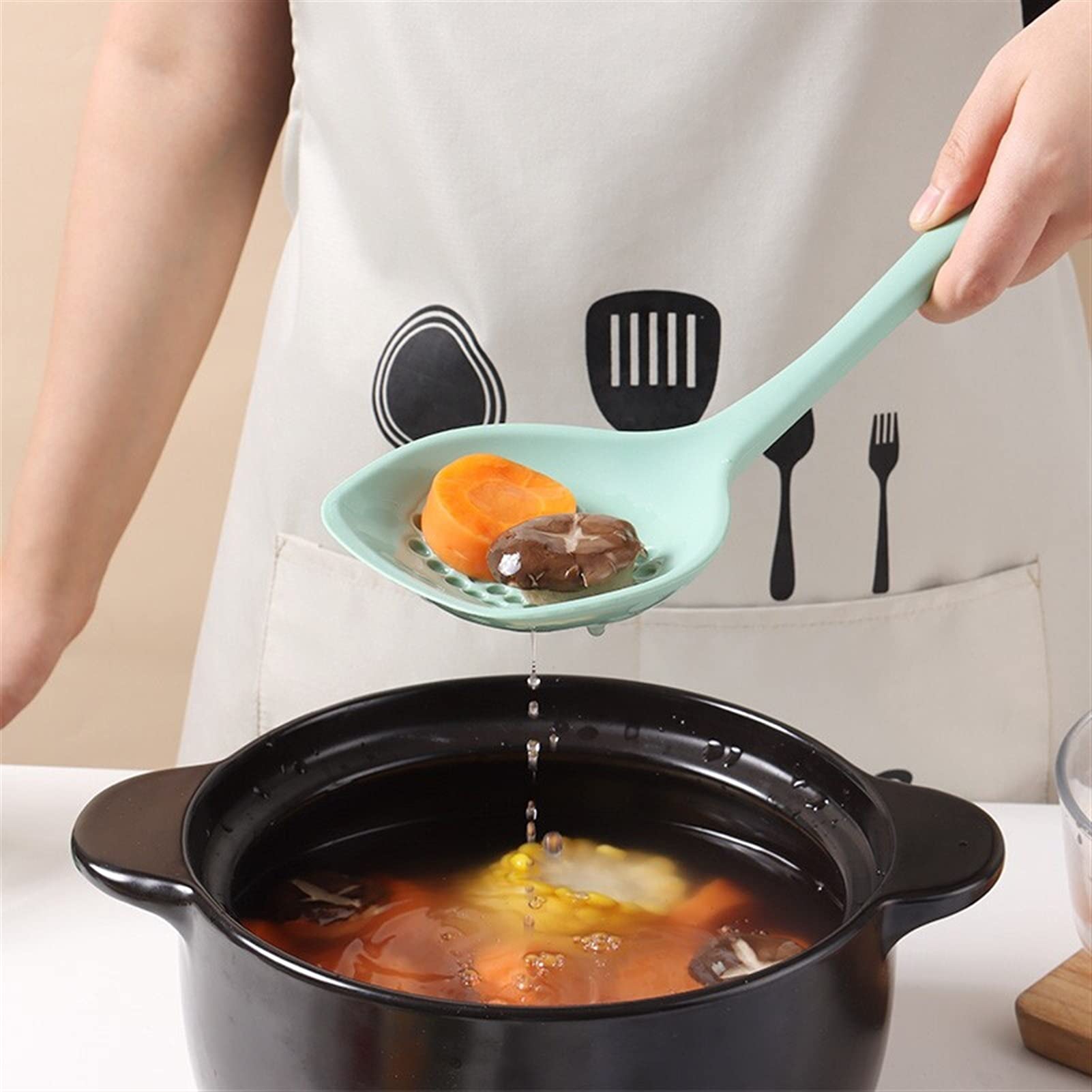 Espátula Juego de espátula de silicona: 6 piezas de utensilios de cocina, incluye espátula, cuchara for sopa, espátula for freír, colador, cuchara for arroz, estante de almacenamiento, espát
