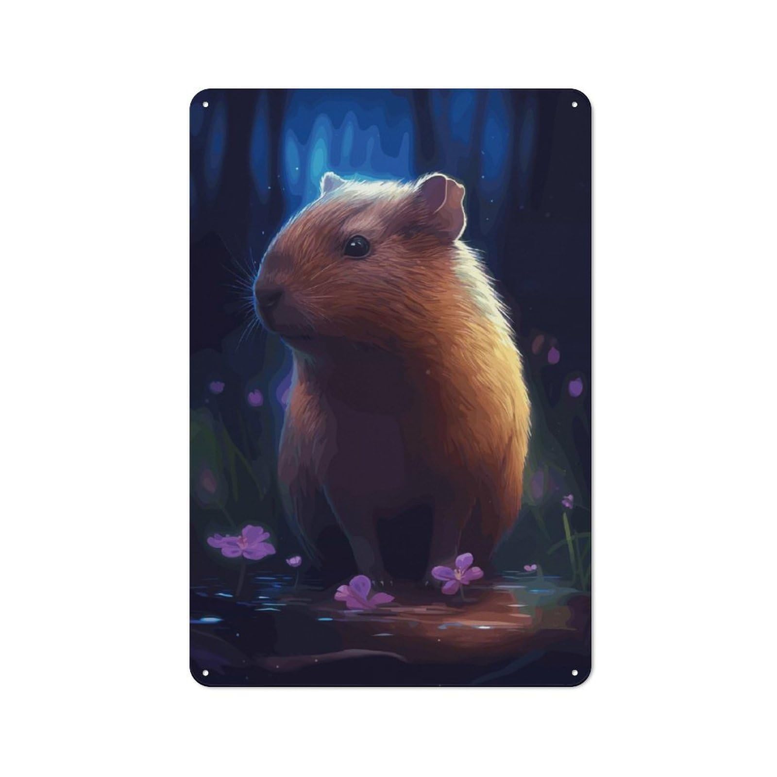 Junmoney Cute Capybara In Moonlight Shed Style Shed Metal Sign 30X20cm, Shed Wall Decor For Shed, Garden Room, Porch Or Garage
