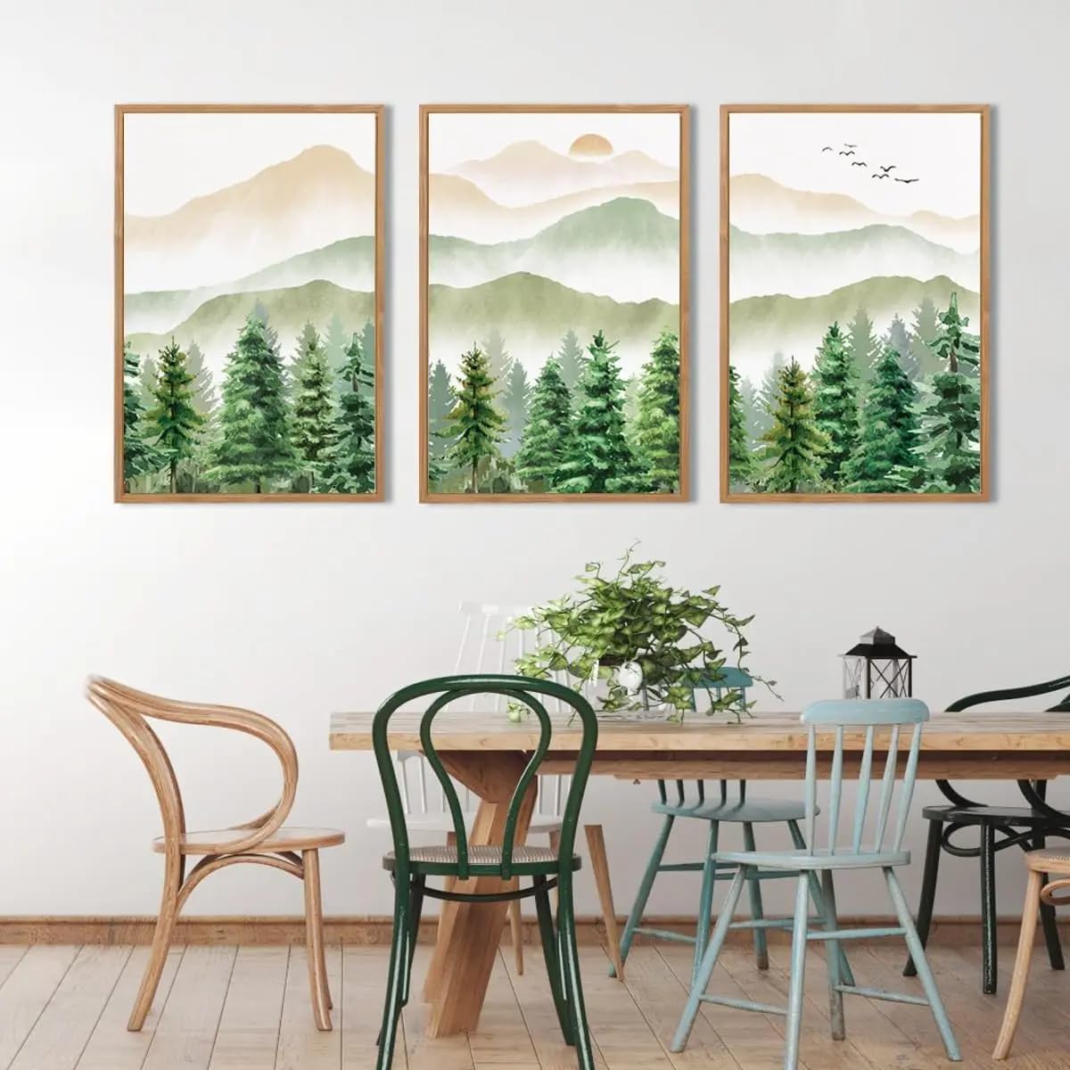 SOBMQ Art Decor-Forest Sun Mountains Nature Scenery Wall Canvas Painting Abstract Poster Print Art Picture For Living Room Bedroom Home Decoration-40 * 50cm-3PCS (No Frame)