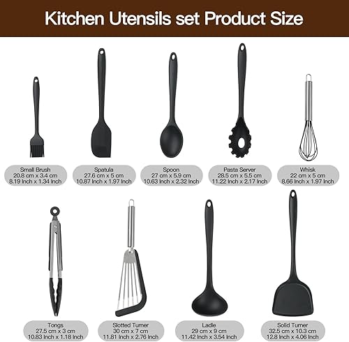 Miniatura 2 de Juego de utensilios de cocina de silicona negra, juego de utensilios de cocina de 9 piezas, juego de espátulas antiadherentes, espátula resistente