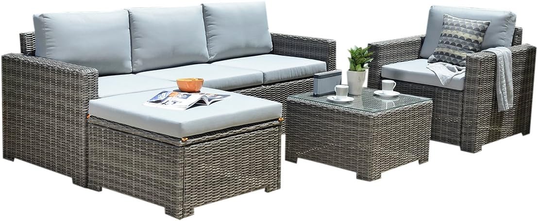 Backyard Furniture Windsor Marbella Luxury Rattan Garden Set Cushions, Dark Grey, 217x82x76 cm