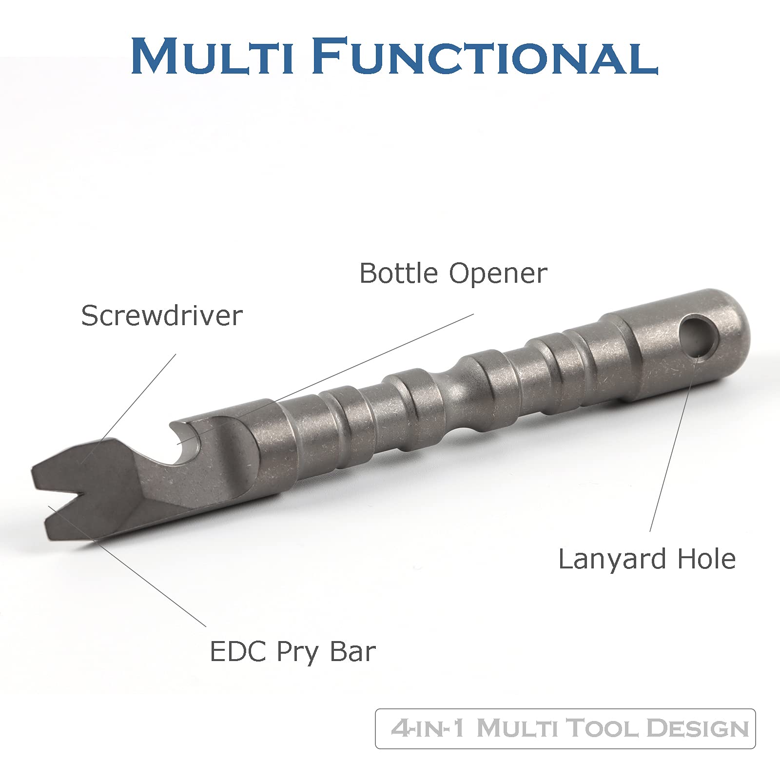 Hamans Titanium Alloy Pry Bar with Bottle Opener Screwdriver Function Multi Tool (Grey), Multi,grey - Image 3