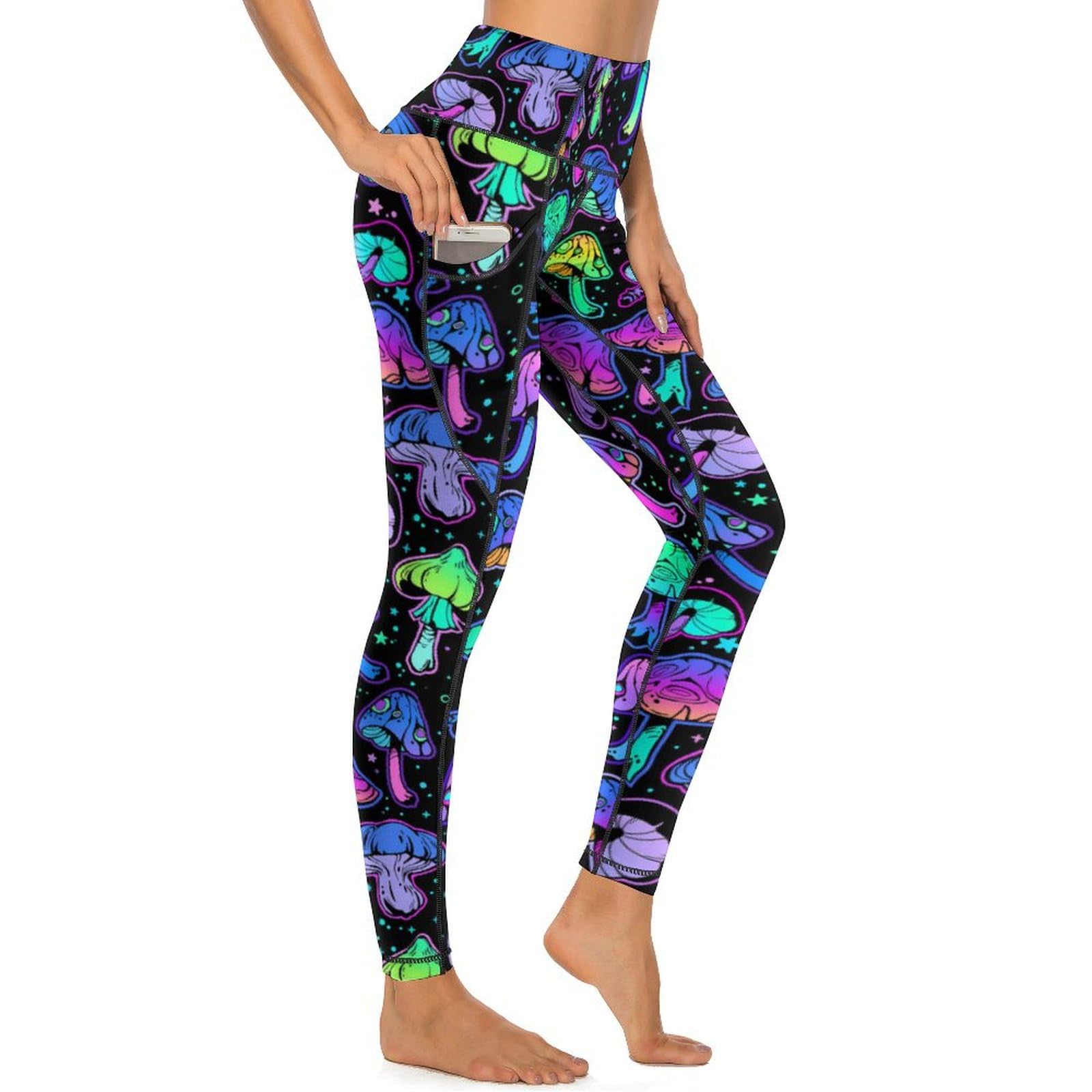 Msokazzles Women's Mushrooms High Waisted Exercise Yoga Pants For Running Sports Workout Yoga Leggings With Pockets, Xl