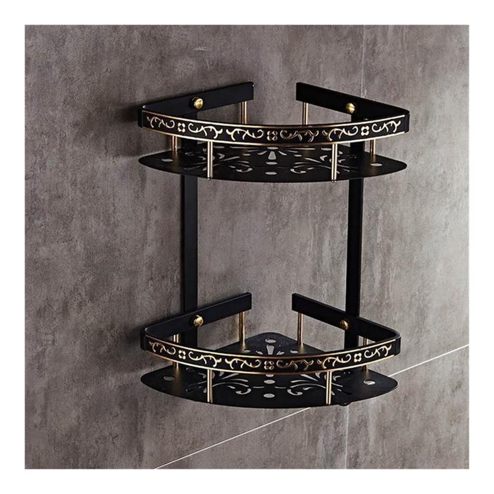 GTFDXJ Corner Shower Caddy Antique Aluminum Double Layer Bathroom Corner Shelf Bathroom Holder Showe Room Basket Bathroom Shelf