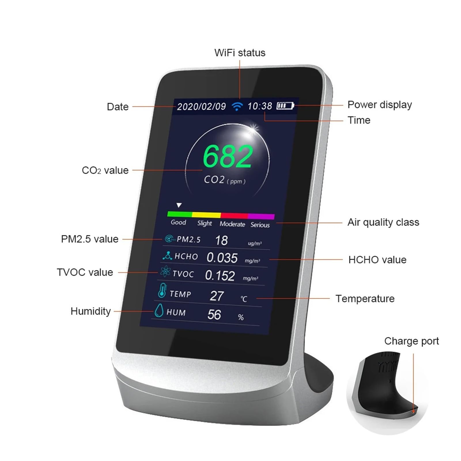 Wielofunkcyjny monitor jakości powietrza w pomieszczeniach Wi-Fi przenośny detektor PM2.5/temperatury/wilgotności z wyświetlaczem LCD Wysoka czułość dla laboratorium