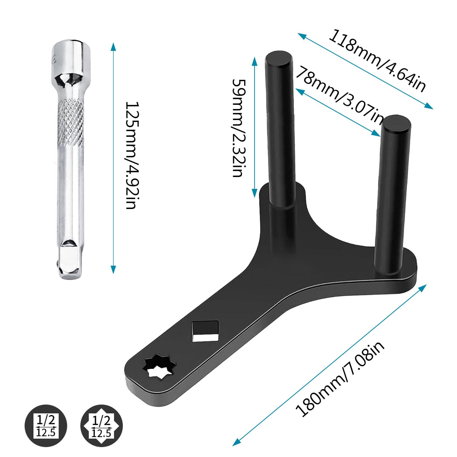 Strumento di Rimozione del Braccio Oscillante con Testa Sferica, Doppia Interfaccia da 12,5 mm, Può Essere Utilizzato con Una Chiave Inglese, Adatto per Leva di Prolunga da 1/2 Pollice (Nero)