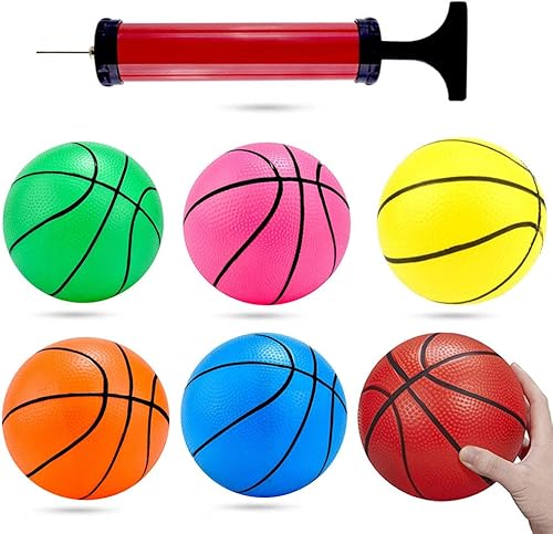 Shindel Mini baloncesto de juguete de 5 pulgadas, 6 piezas de baloncesto para niños pequeños, mini juguete colorido de baloncesto de goma para