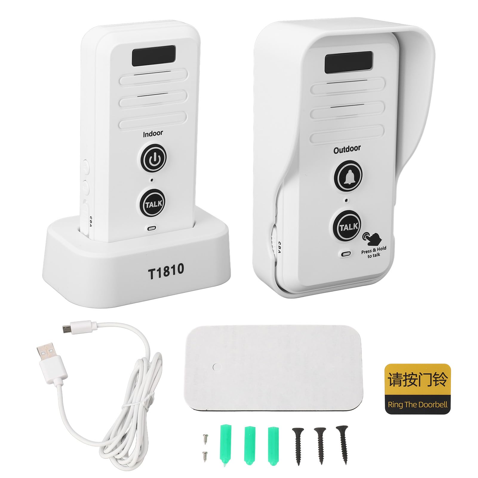 Sonnette d'interphone sans Fil, téléavertisseur Vocal Longue portée 1500M, Blanc