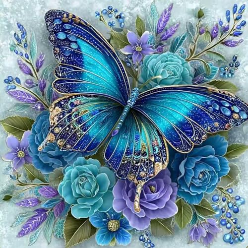 Image of Butterfly and Flowers Cross Stitch Kits for Adults,11CT Stamped Cross Stitch Kits for Beginner,DIY Needlepoint Embroidery Patterns Kits Embroidery Patterns for Home Wall Decor 13.7x13.7 inches