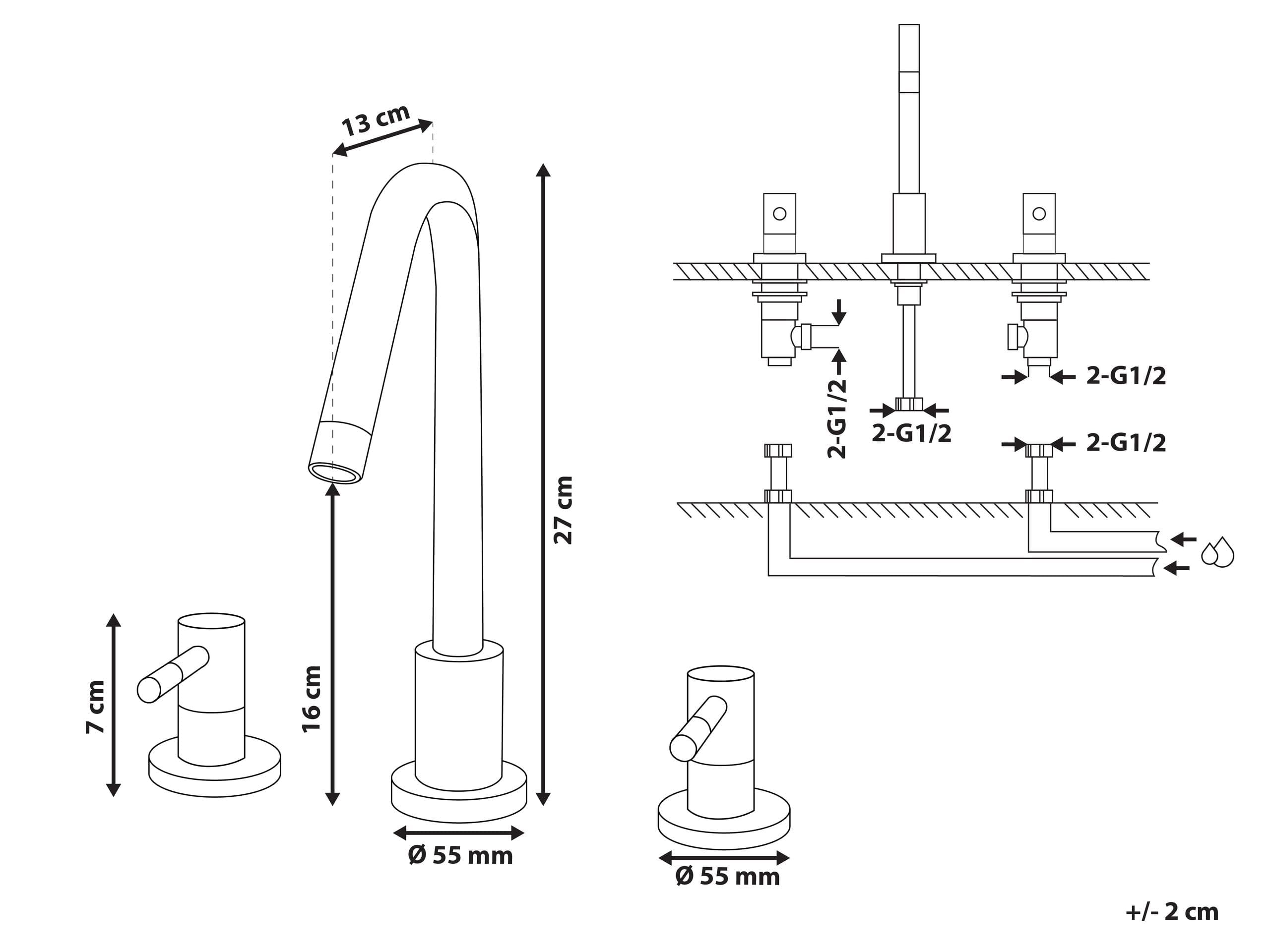Grifo mezclador para lavabo metal brillante latón baño moderno grifo de doble mando dorado Kalambo