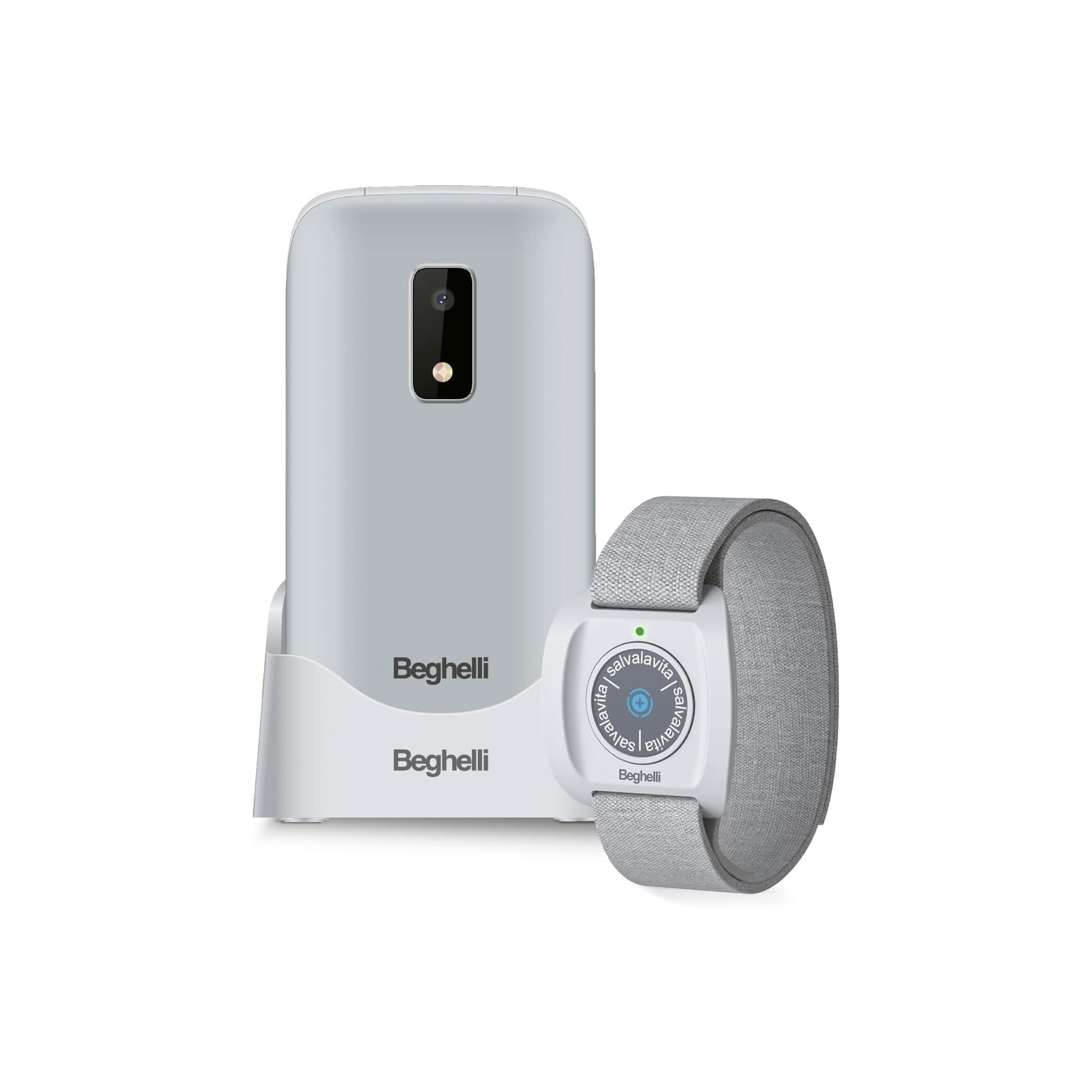 Beghelli Telefono Salvavita e Braccialetto, Salvalavita Phone SLV30N GPS Plus ECO + Salvalavita Braccialetto SLV Band Plus, SOS con GPS, Tasto Emergenza, Chiamata Rapida, Display 2.8" (Colore Grigio)